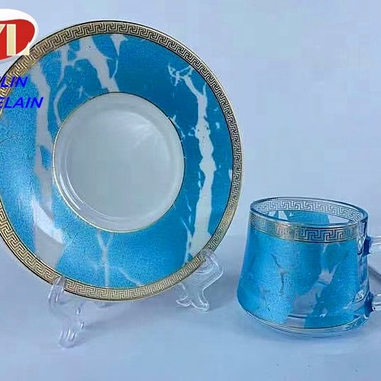 Creative Glass Ceramic Coffee Cup and Saucer Glass Laminated Gift Arabic Golden Habesha Turkish Ethiopian 12pcs Tea Set