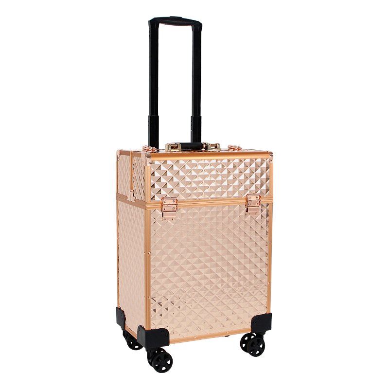 2023 OBOX Hot Sale Aluminum Trolley Cosmetic Case with Three Layers, Foldable and Portable for Professional Makeup