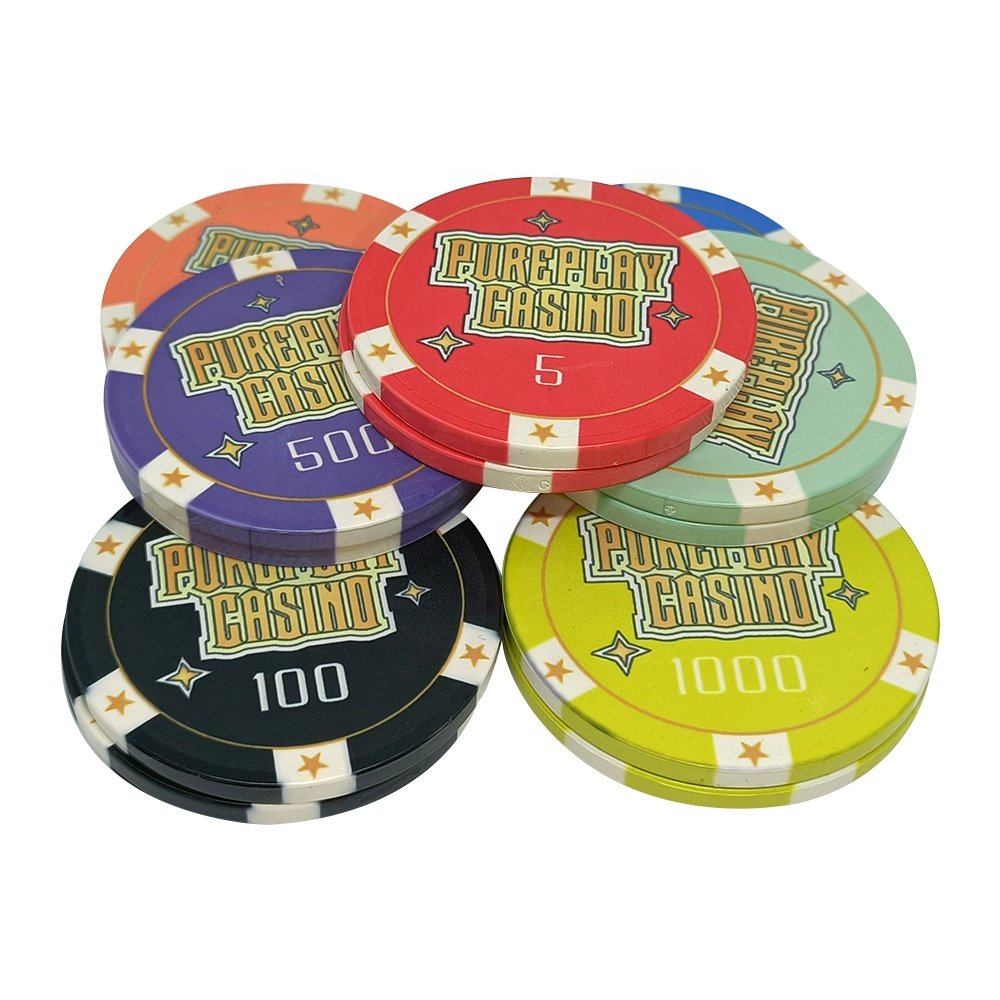 Professional oem pureplay casino 39mm ceramic poker chips 10g with shinning stars original design for casino gambling game