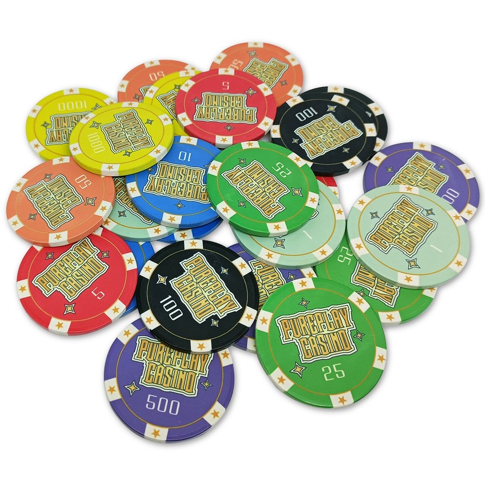 Professional oem pureplay casino 39mm ceramic poker chips 10g with shinning stars original design for casino gambling game