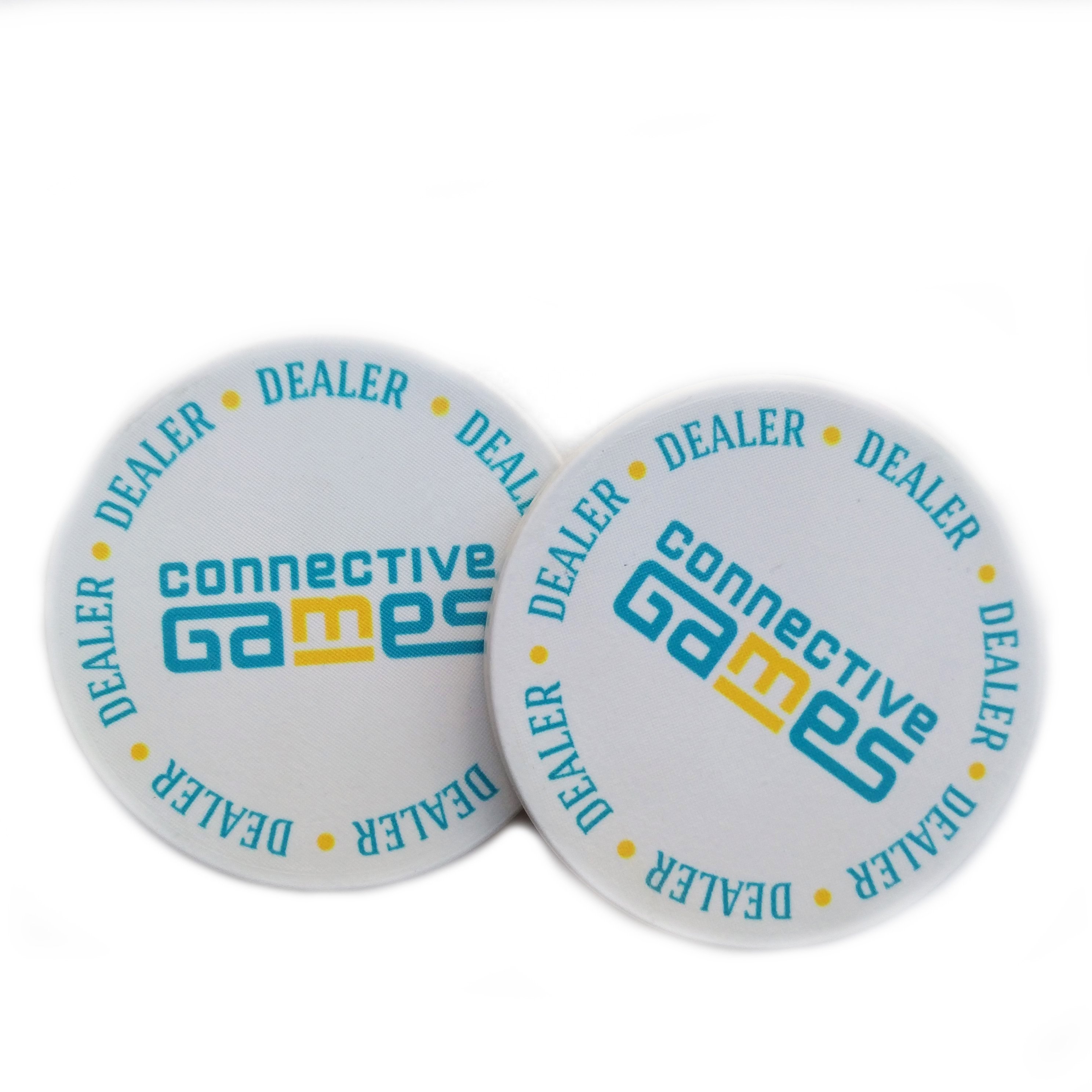 Oversized 50mm 52*5MM and 55*3.3MM Casino ceramic poker chip dealer buttons with sublimation
