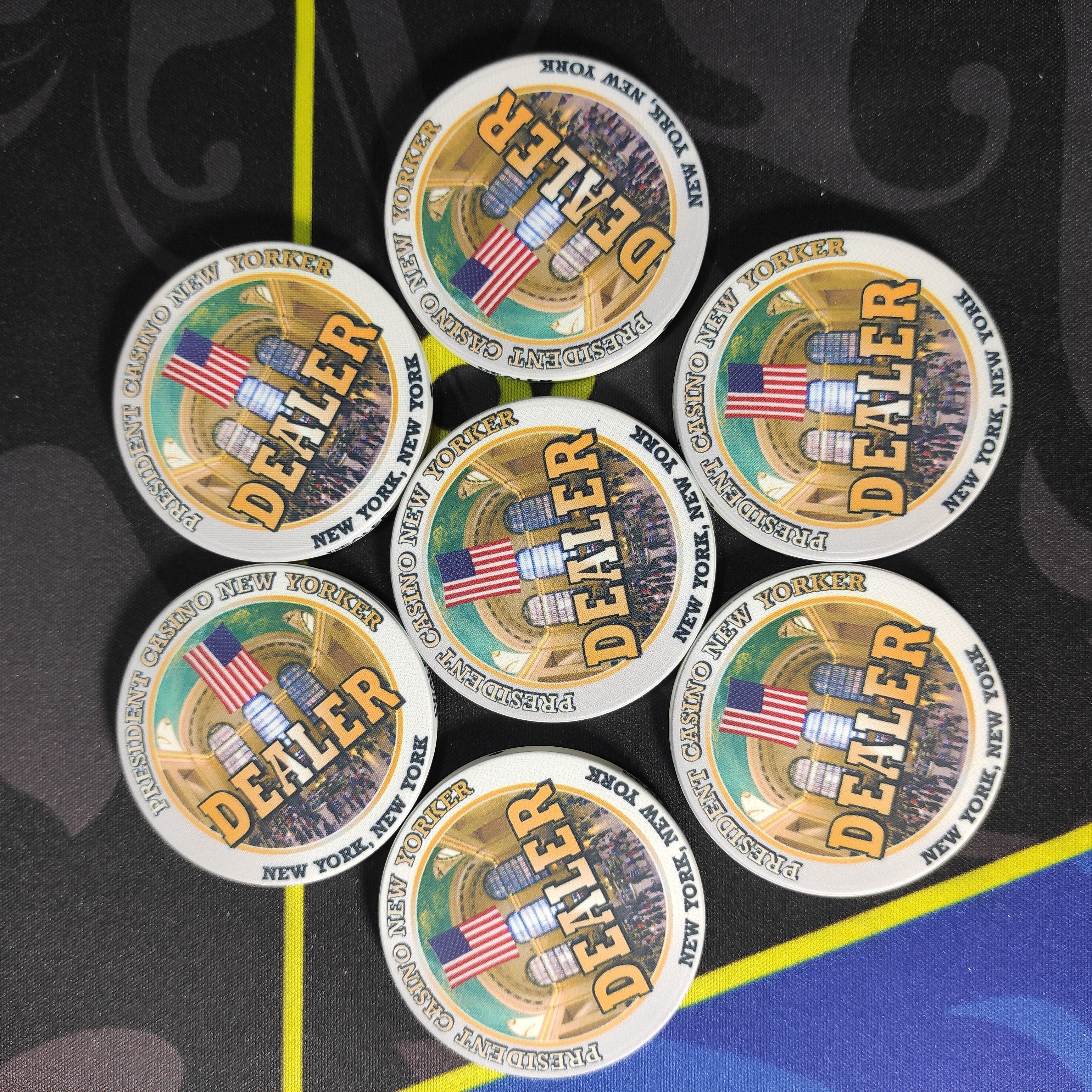 Oversized 50mm 52*5MM and 55*3.3MM Casino ceramic poker chip dealer buttons with sublimation