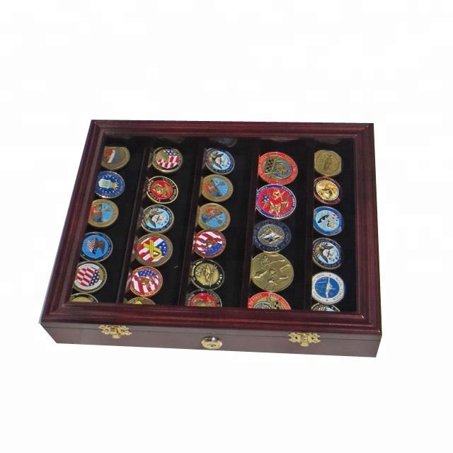 Military Challenge Coin, Sport Competition Coin, Poker Chip Display Case Wall Mounted Cabinet, with Lock, COIN30-MAH