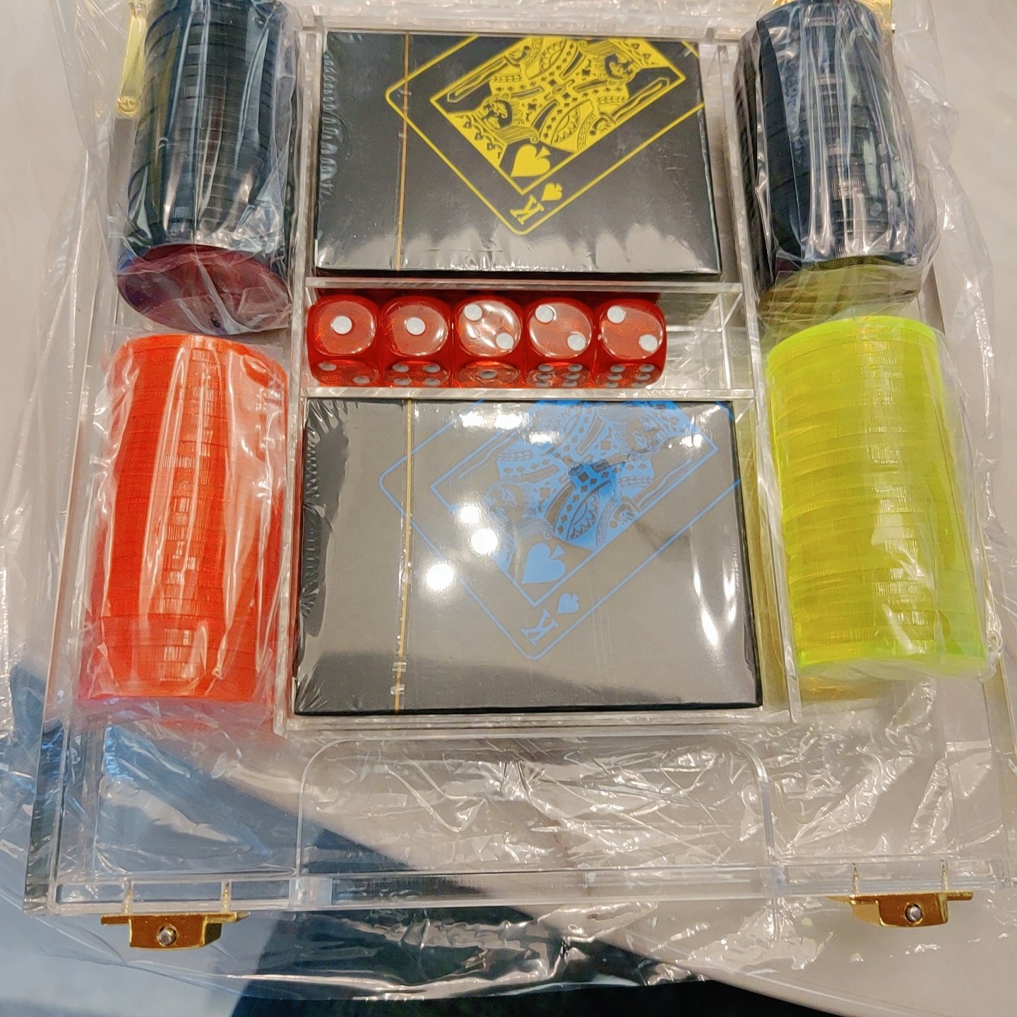 2024 Factory custom acrylic game set lucite poker game playing card chip game set with acrylic box
