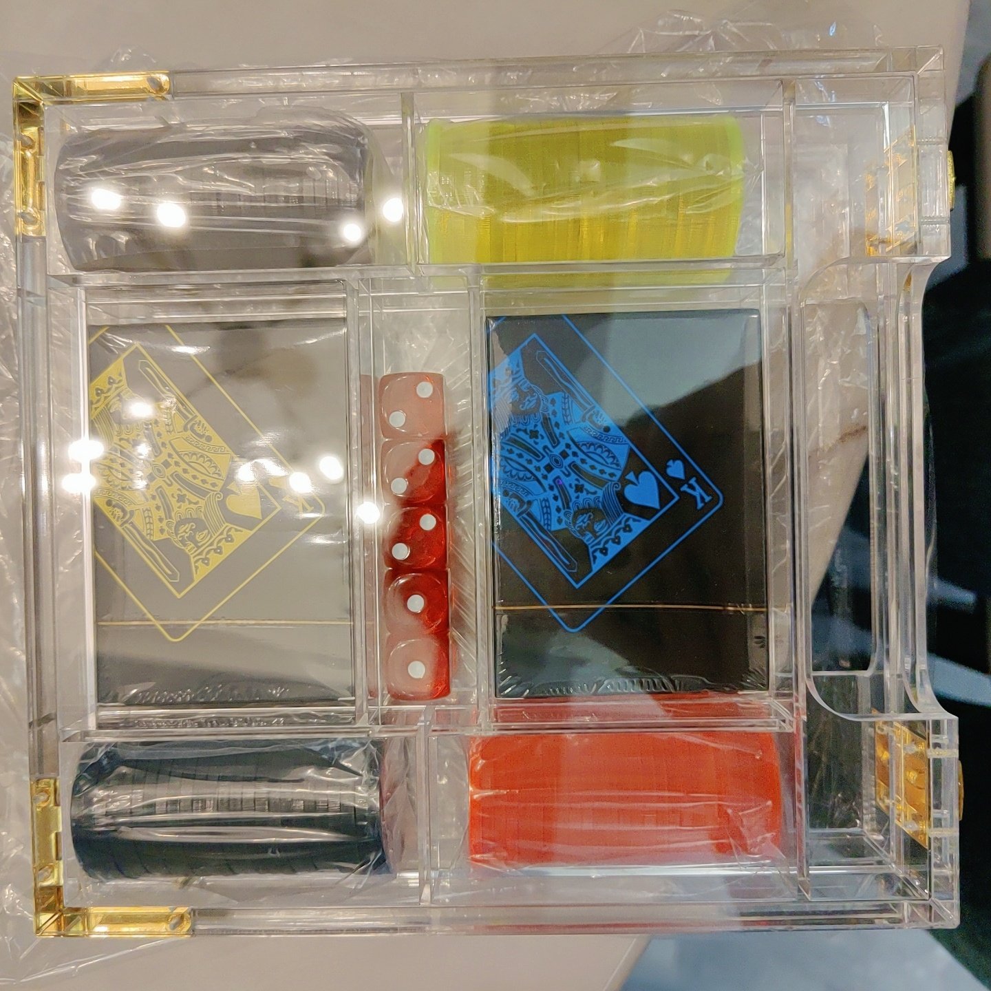 2024 Factory custom acrylic game set lucite poker game playing card chip game set with acrylic box