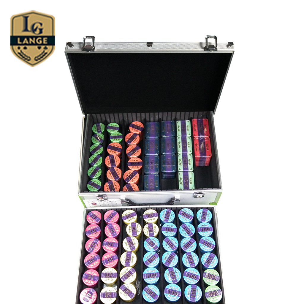 750 Pieces Acrylic Gold Stamp Casino Poker Chips Set With Customized Pattern