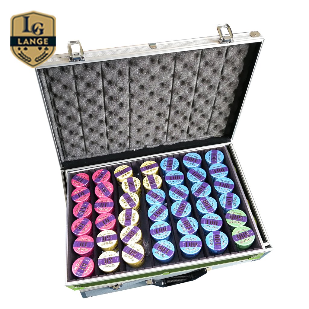 750 Pieces Acrylic Gold Stamp Casino Poker Chips Set With Customized Pattern