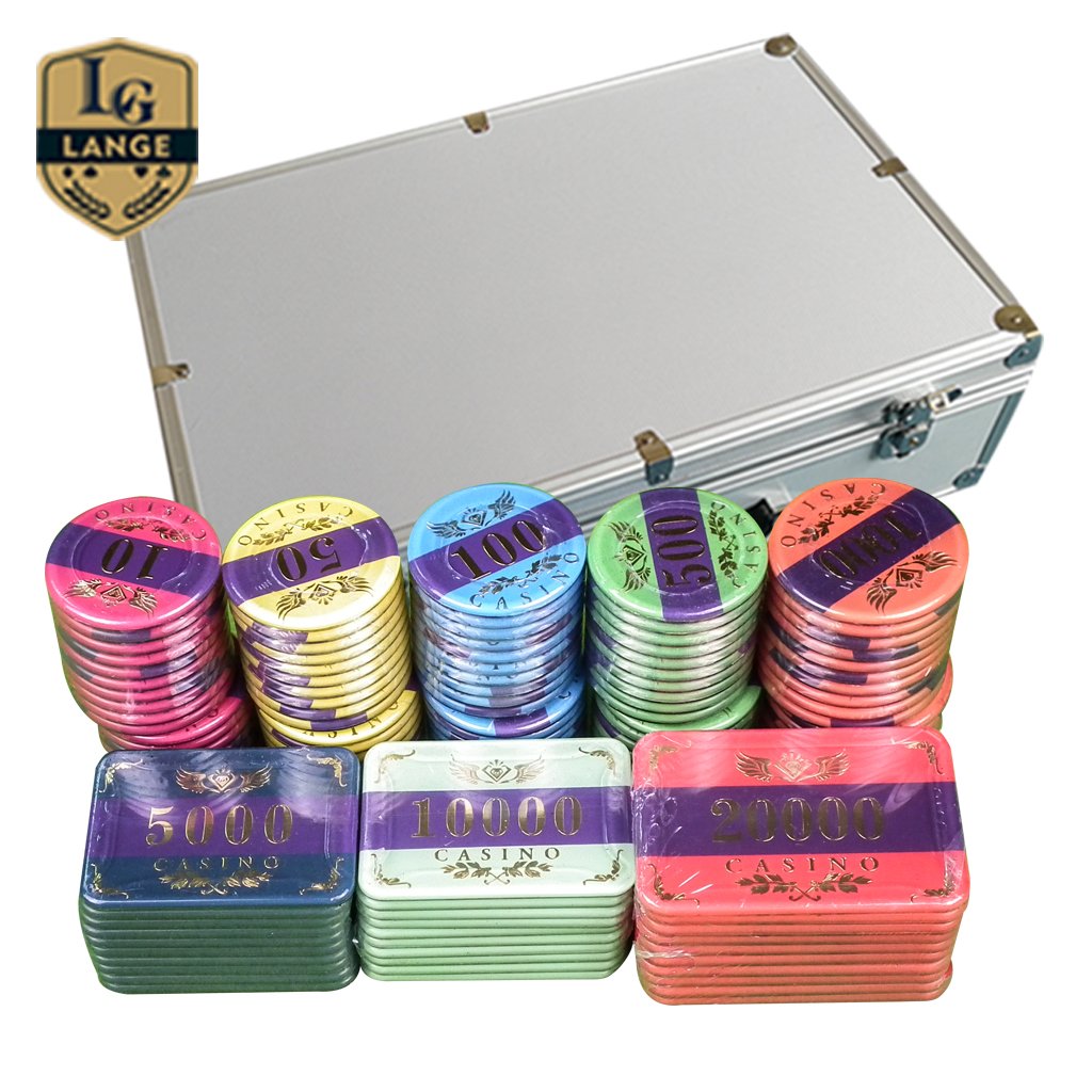750 Pieces Acrylic Gold Stamp Casino Poker Chips Set With Customized Pattern