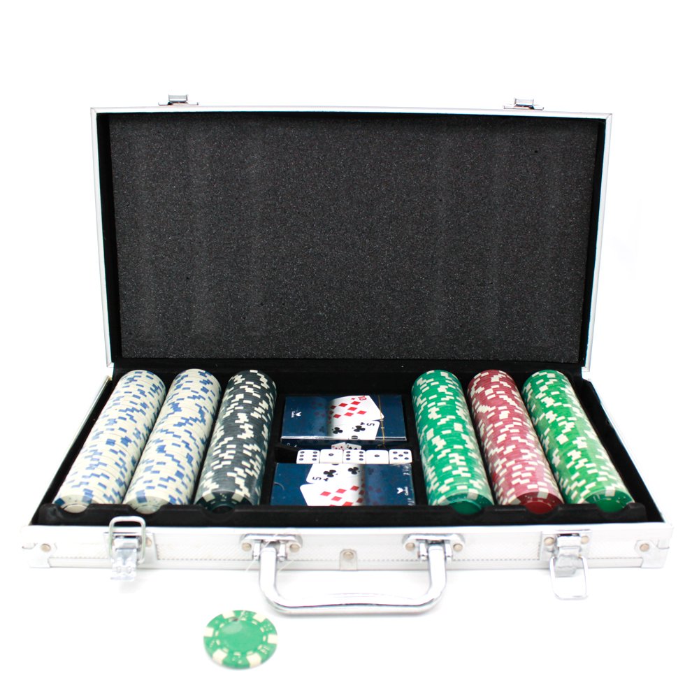 Custom Luxury 300-Piece ABS Plastic Poker Chips Set 2pcs Playing Cards 5 Dice in Aluminum Box 14g Weight for Casinos Custom Logo