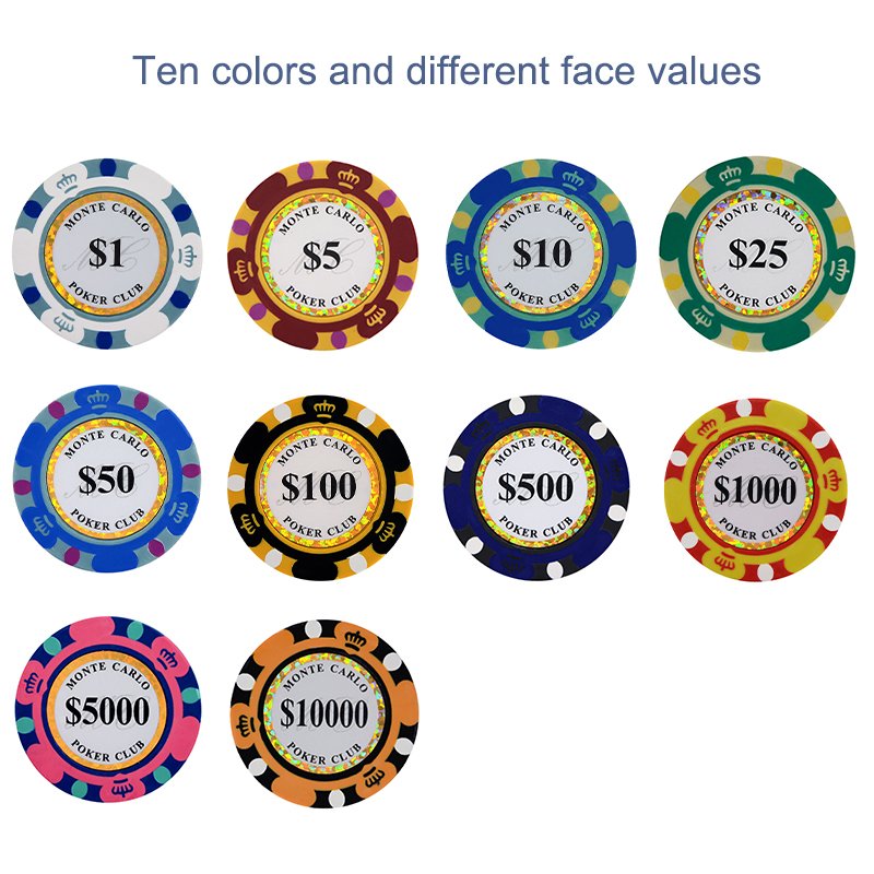 Customized 14g Gambling Baccarat Game Customized Emblem Monte Carlo Ultimate Clay Poker Chips