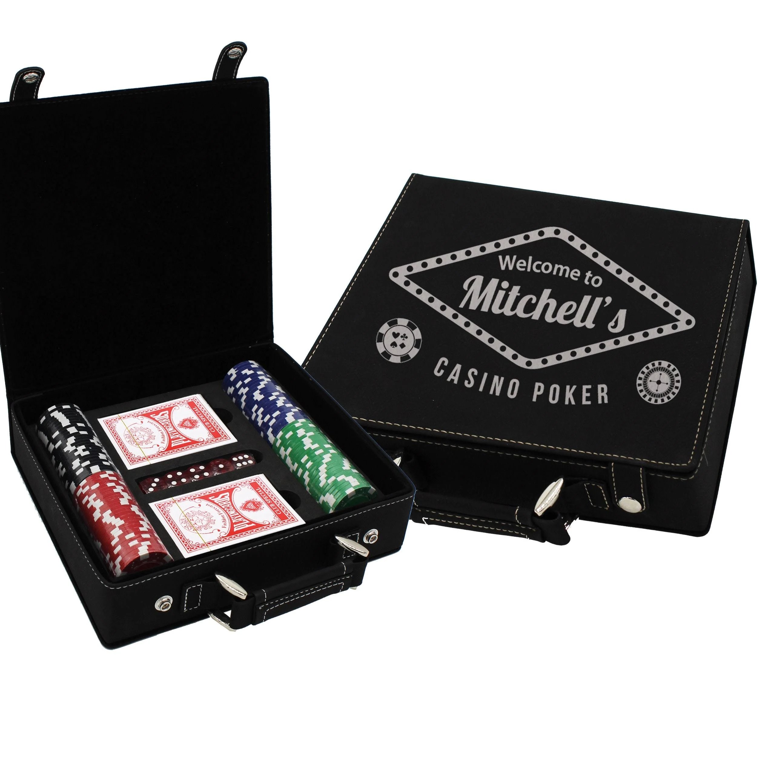 Leatherette Box Poker Chip & Card Sets