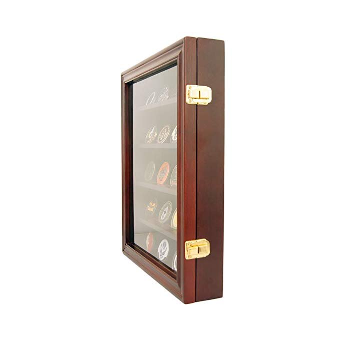 Hot sale Lockable 30 Military Challenge Coin Poker Chip Sports Coin Display Case Cabinet shadow box picture frame