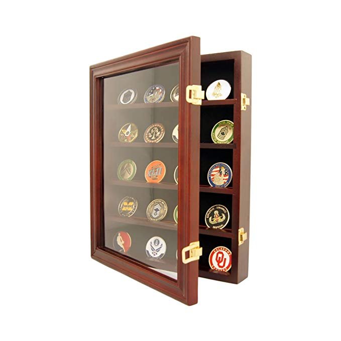 Hot sale Lockable 30 Military Challenge Coin Poker Chip Sports Coin Display Case Cabinet shadow box picture frame