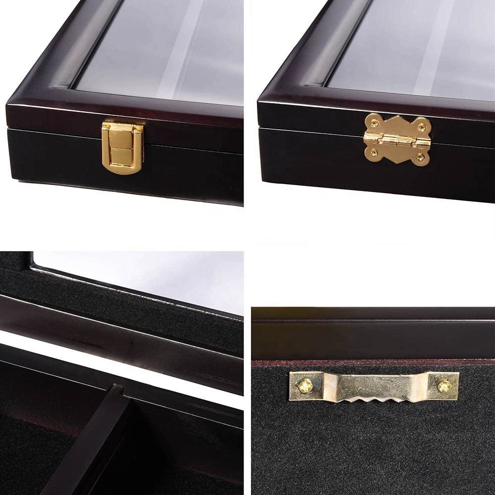Cheap Price hot sale lockable black custom wall hanging Military Challenge Coin Casino Poker Chip Shadow Box Display Case