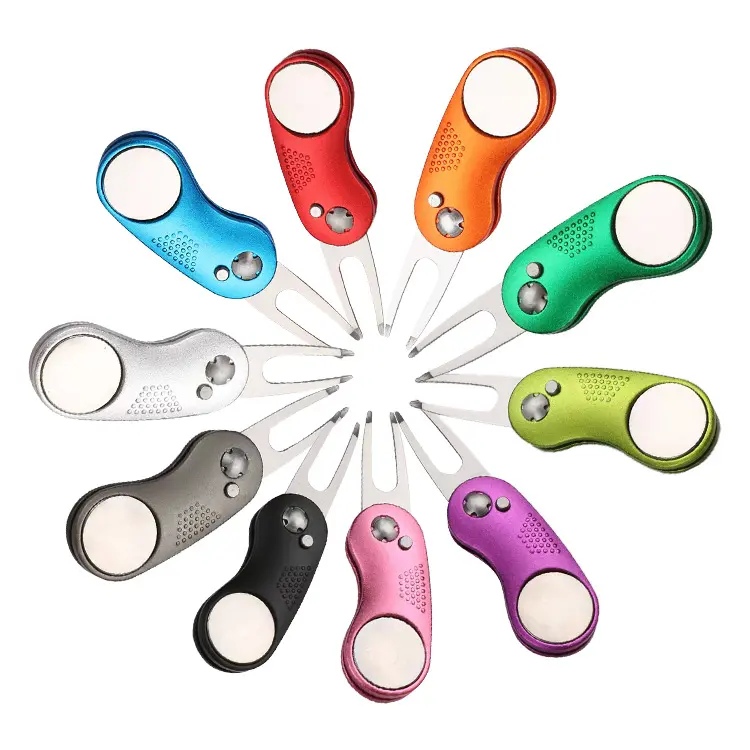 Wholesale Custom Logo Golf Accessories Metal Zinc Alloy Stainless Steel Golf Ball Marker Divot Tool Repair Tool Hat Clip