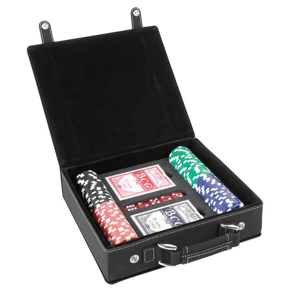 Premium Texas Hold'em Poker Chip Game Set With Cards Leather Case, Gift To Husband ,Poker Player