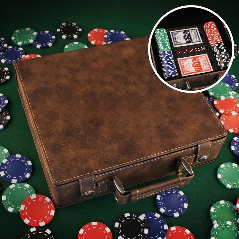 Premium Texas Hold'em Poker Chip Game Set With Cards Leather Case, Gift To Husband ,Poker Player