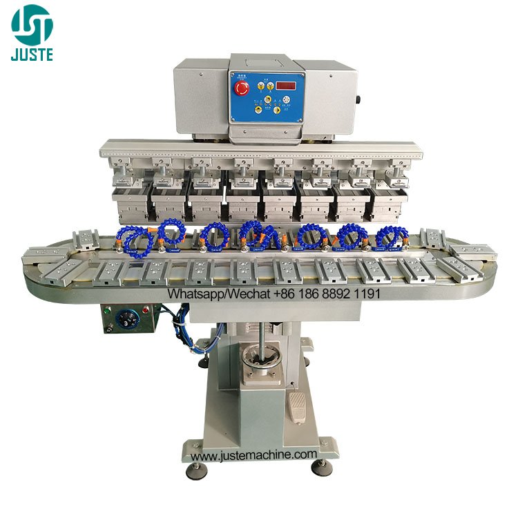 8 Index Color Pad Printing Machine Conveyor Pad Printer For Wooden Handle Micro SD Card Poker Chips Ceramic Dog Bowl Wristbands