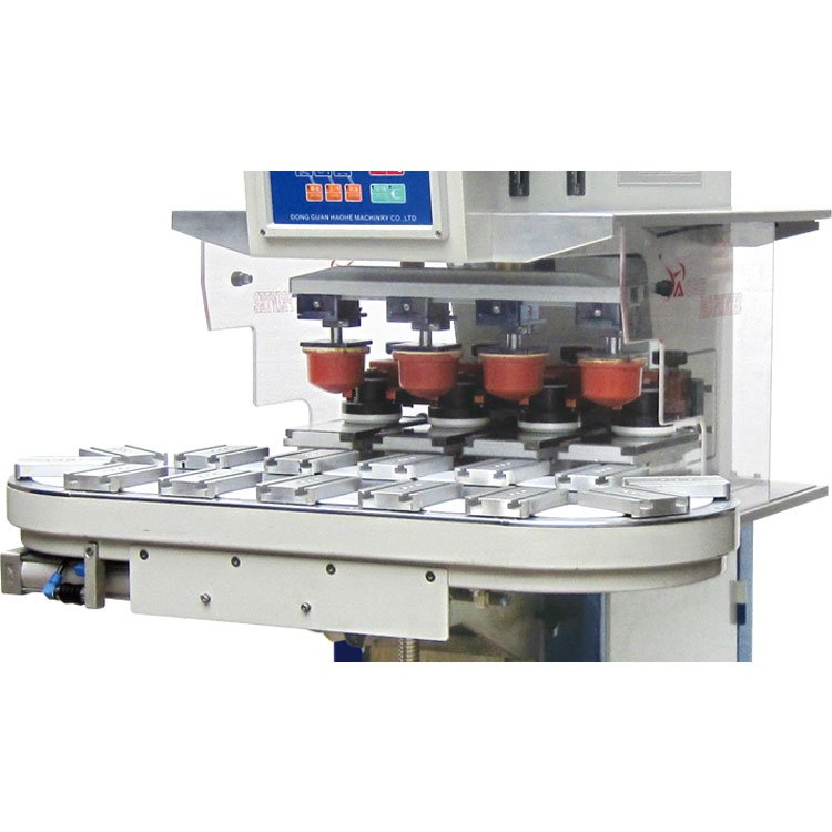 Newest 4 color tagless label poker chips pad printing machine with conveyor