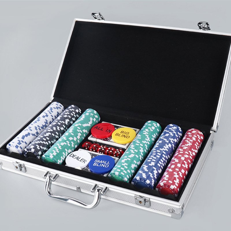 Professional 300 Chips Poker Set with Case, Complete Poker Playing Game Sets with Casino Style Chips, Cards, Dice