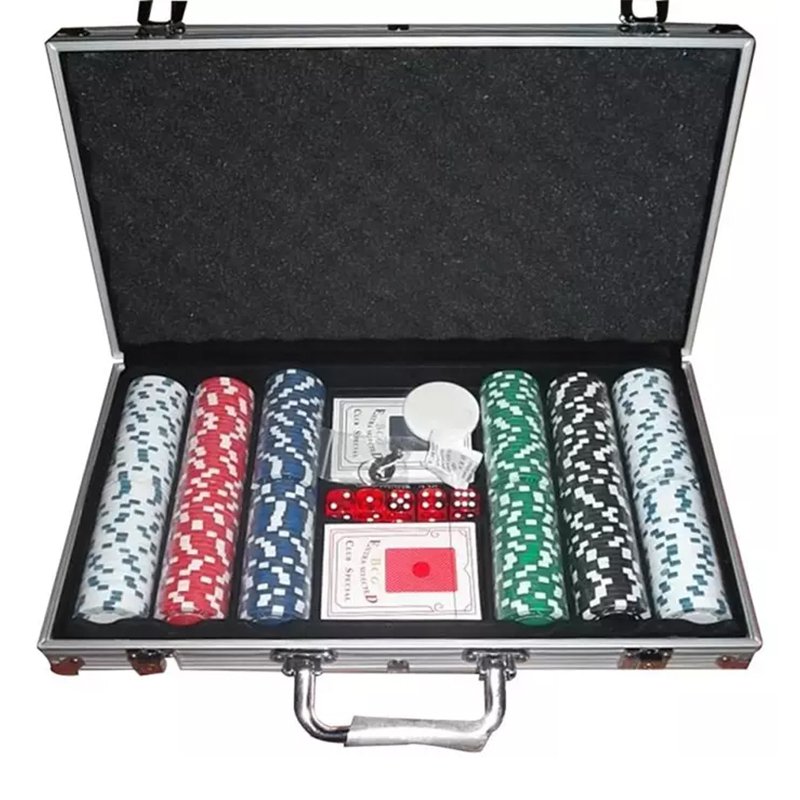 Professional 300 Chips Poker Set with Case, Complete Poker Playing Game Sets with Casino Style Chips, Cards, Dice
