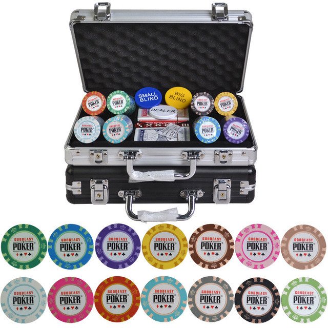 200pcs/set Texas Hold'em Chips with Aluminum case Colorful Clay Chips 14g Casino Poker Chips Sets