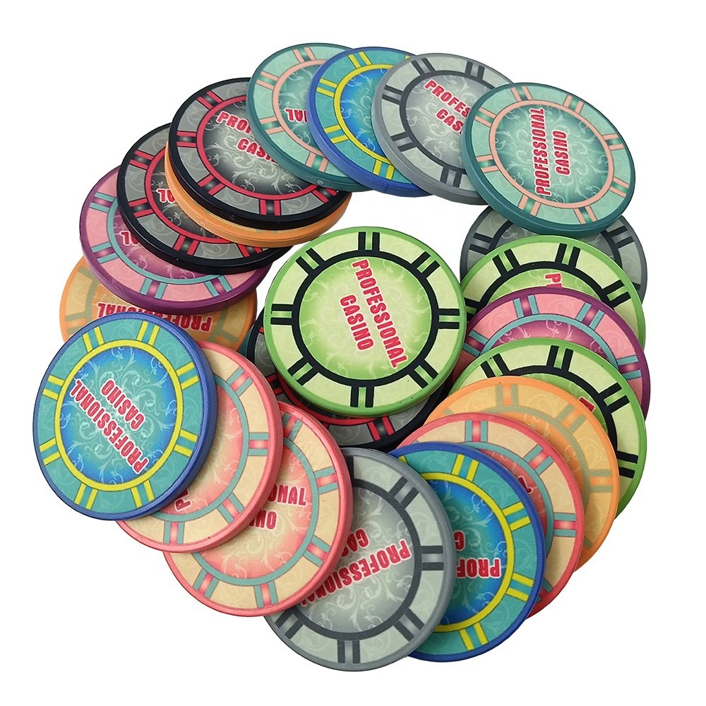Customized 12g ceramic poker chips 43mm keramik with denominations casino grade double sided can print different logo design