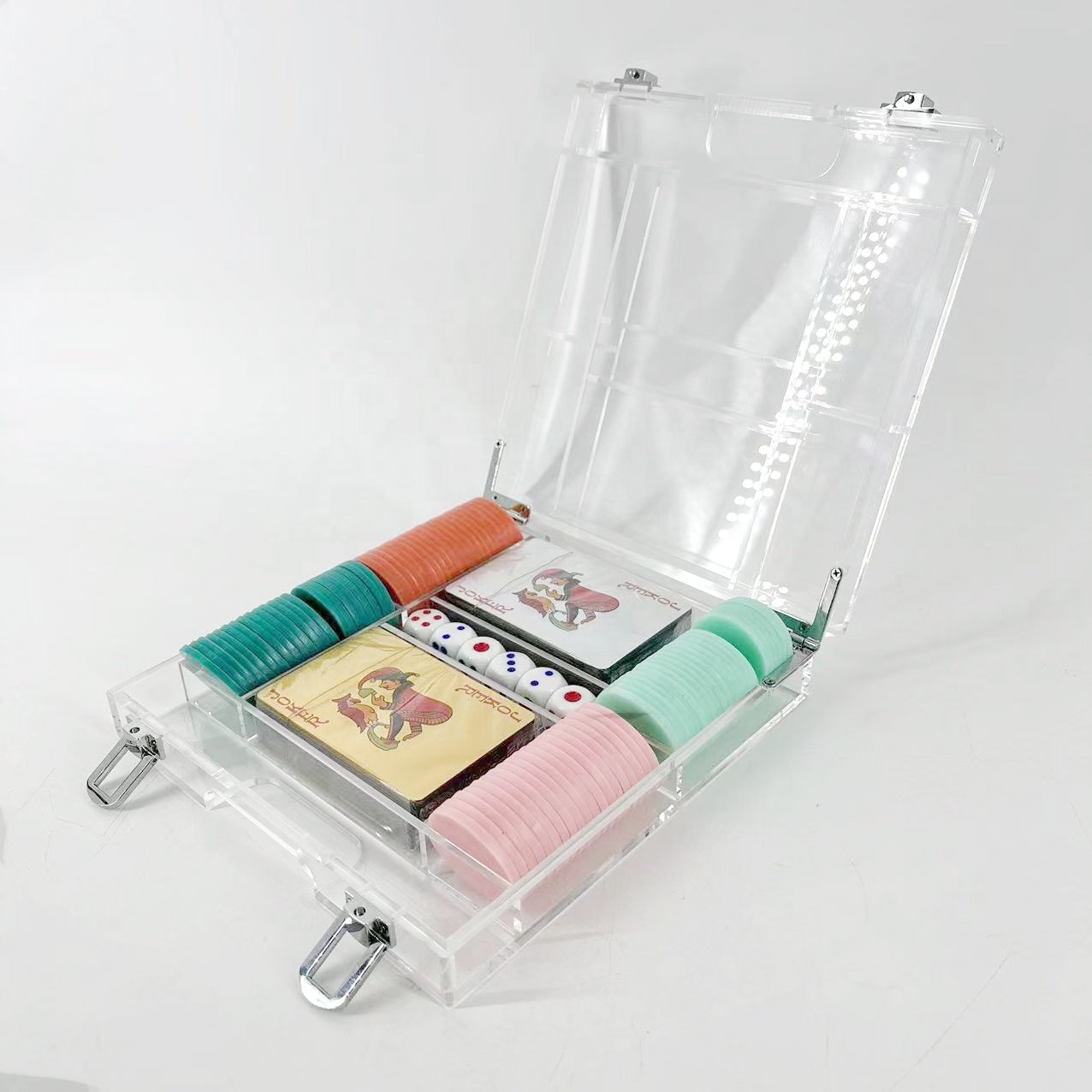 Xfl Customized Acrylic Lucite Poker Game Playing Card Chip Game Set With Acrylic Box