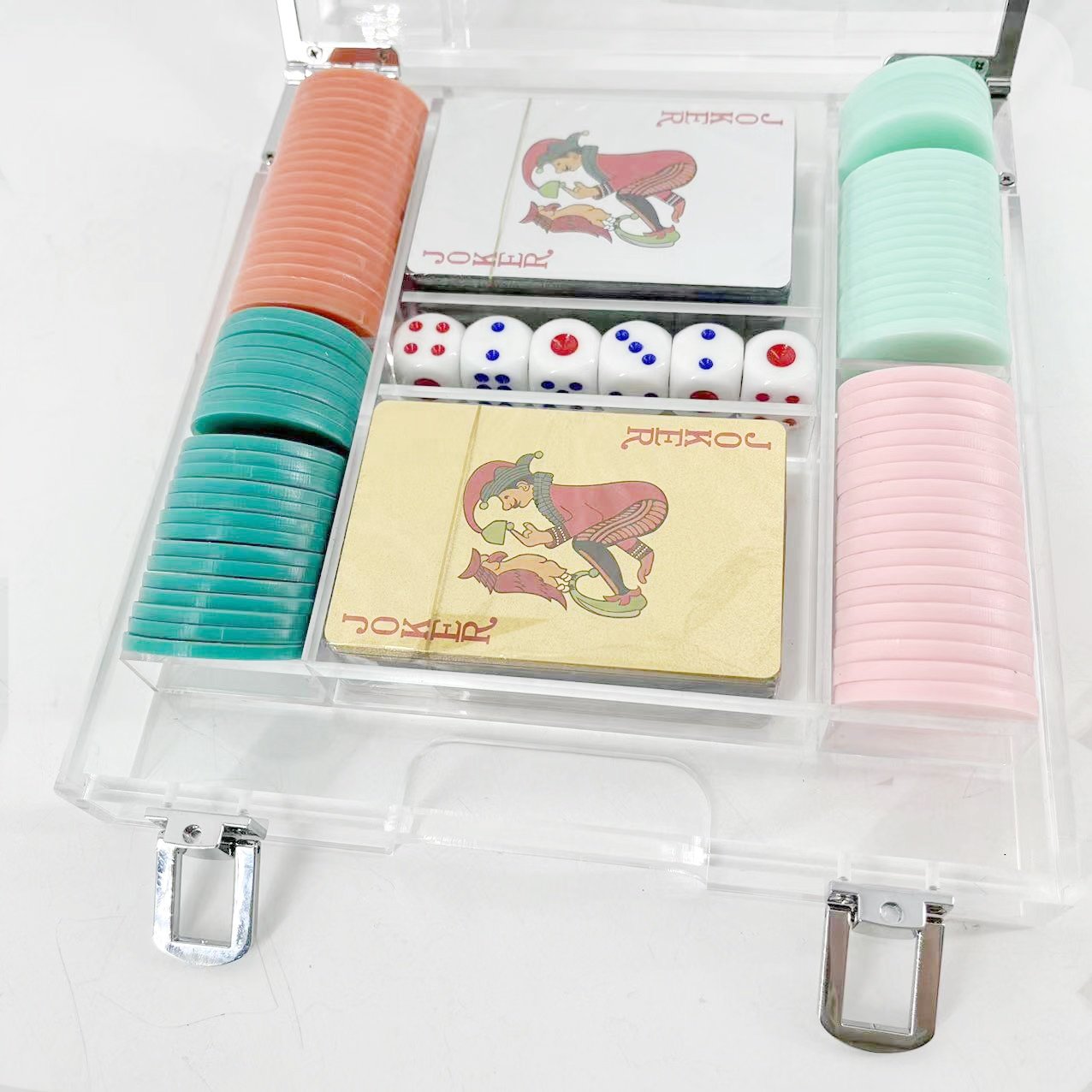 Xfl Customized Acrylic Lucite Poker Game Playing Card Chip Game Set With Acrylic Box