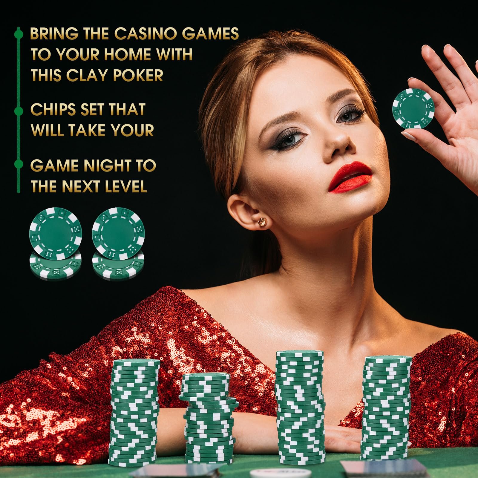 200Pcs transparent Acrylic Poker Chips 11.5 Gram Composite Striped Dice Green Poker Chips for Casino Poker Nights Blackjack Game