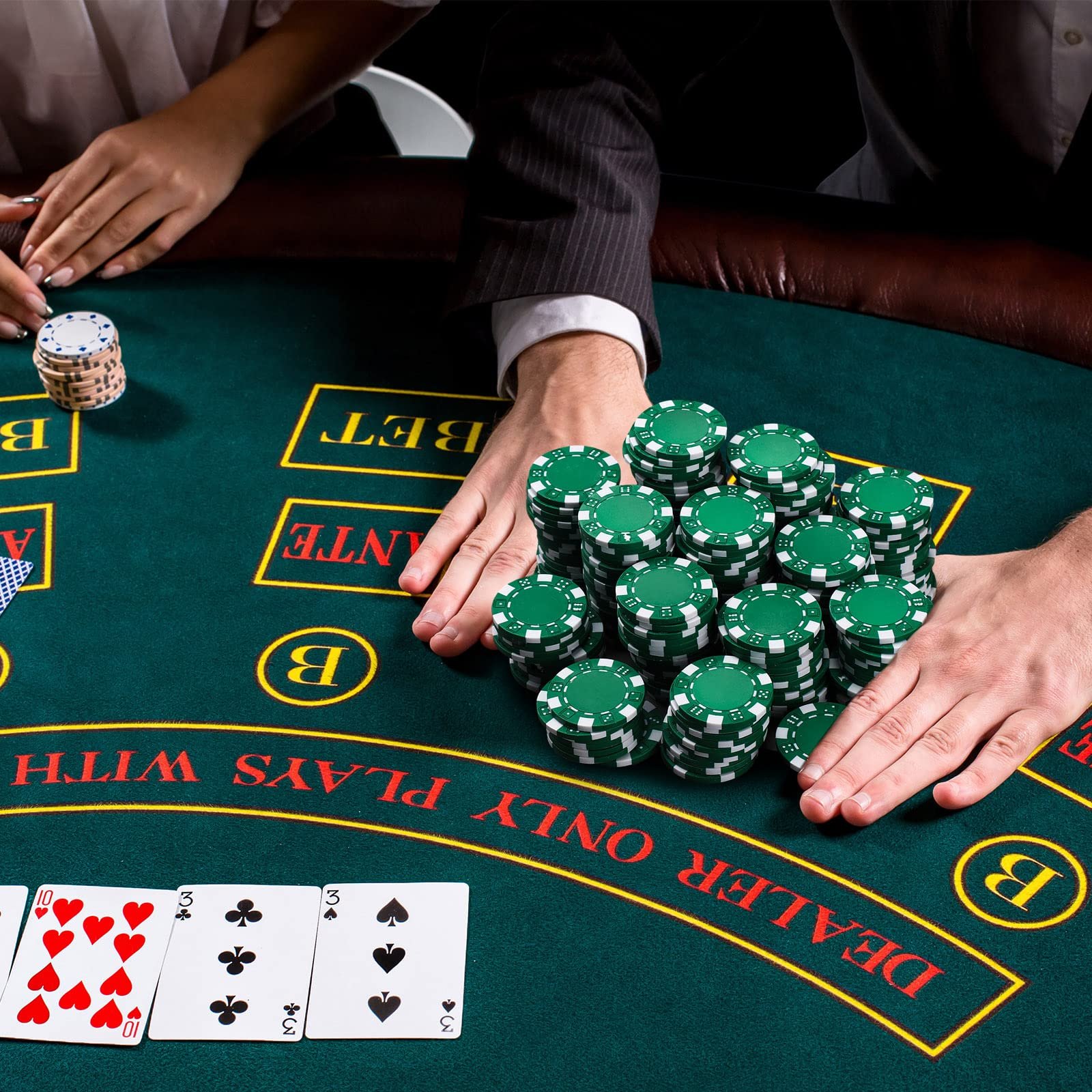 200Pcs transparent Acrylic Poker Chips 11.5 Gram Composite Striped Dice Green Poker Chips for Casino Poker Nights Blackjack Game