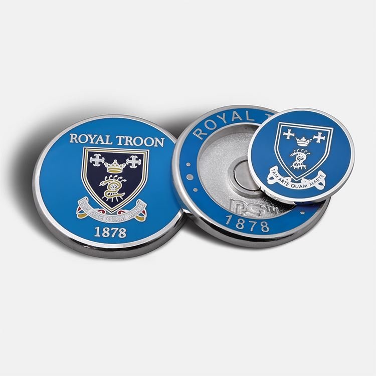 New 40mm 2 sided custom embossed metal magnetic golf poker chip ball marker