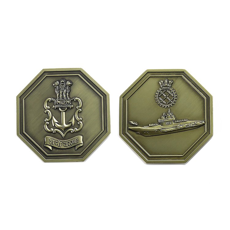 custom 3d embossed boat octagon commemorative bronze old coin
