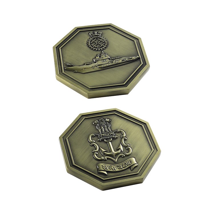 custom 3d embossed boat octagon commemorative bronze old coin