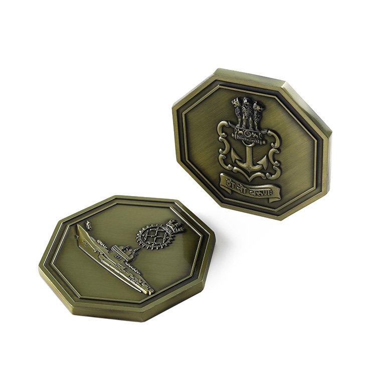 custom 3d embossed boat octagon commemorative bronze old coin