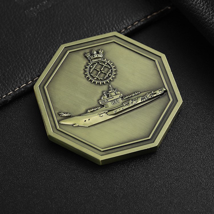 custom 3d embossed boat octagon commemorative bronze old coin