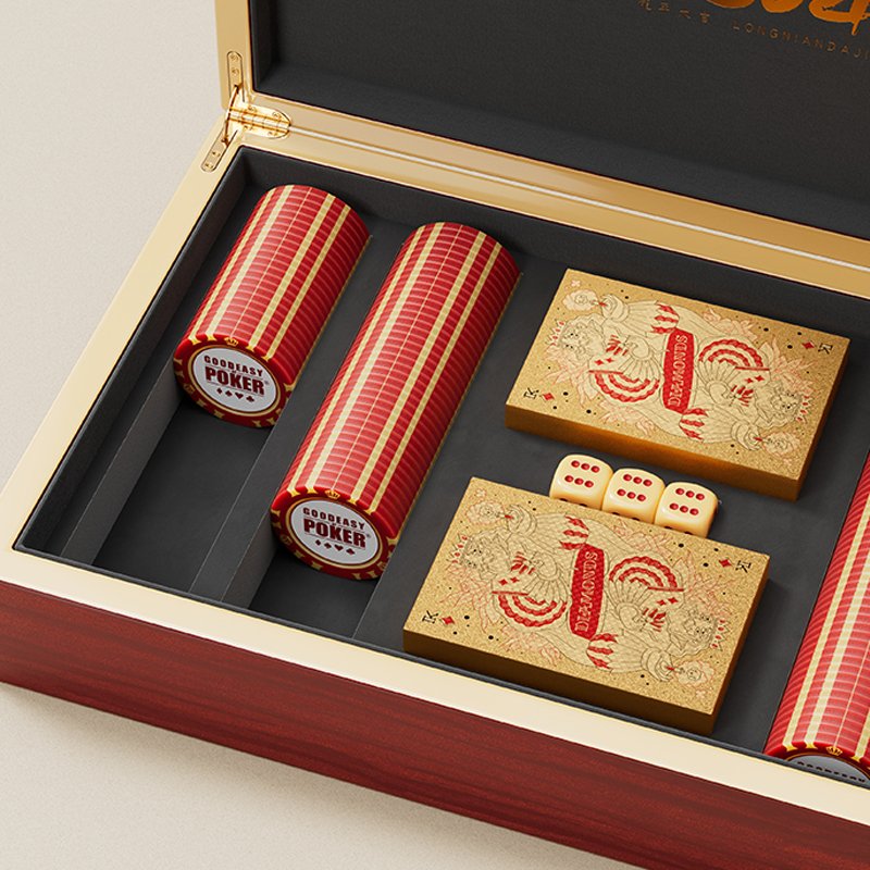 2024 New Style Chips Set Poker Packaging Gift Box Luxury Wood Case Gift Chips Storage Set New Year Gift Box