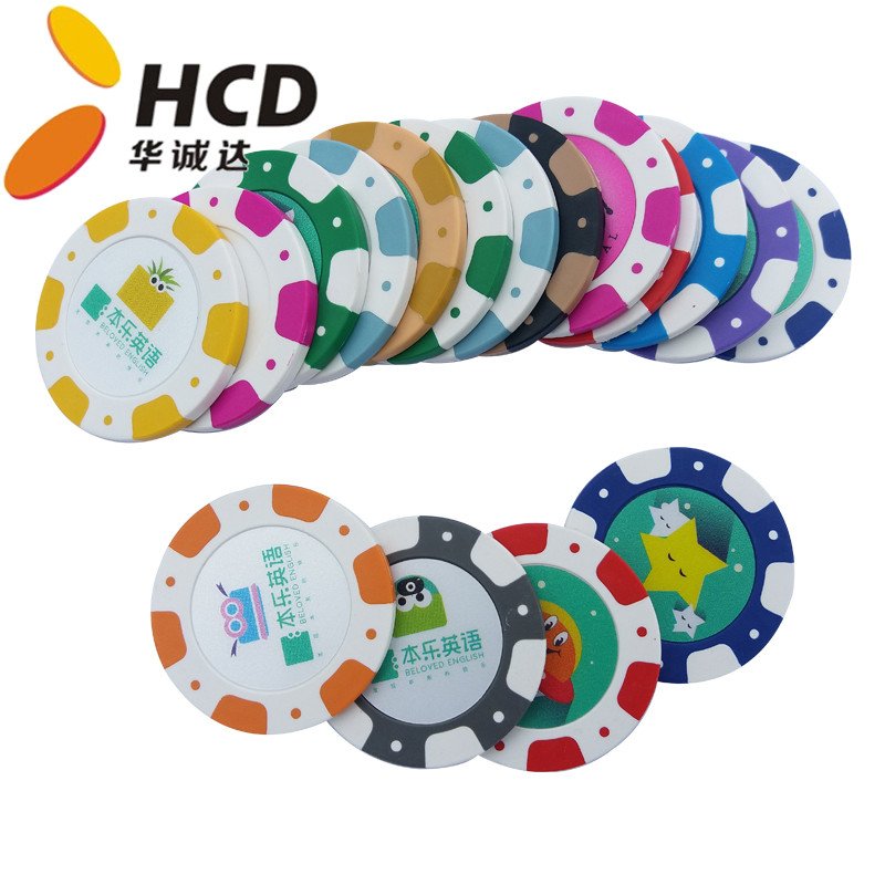 Pokerchips Factory Direct Sales Custom Logo Blank ABS Poker Chips Jetton with Blue Printing Sticker