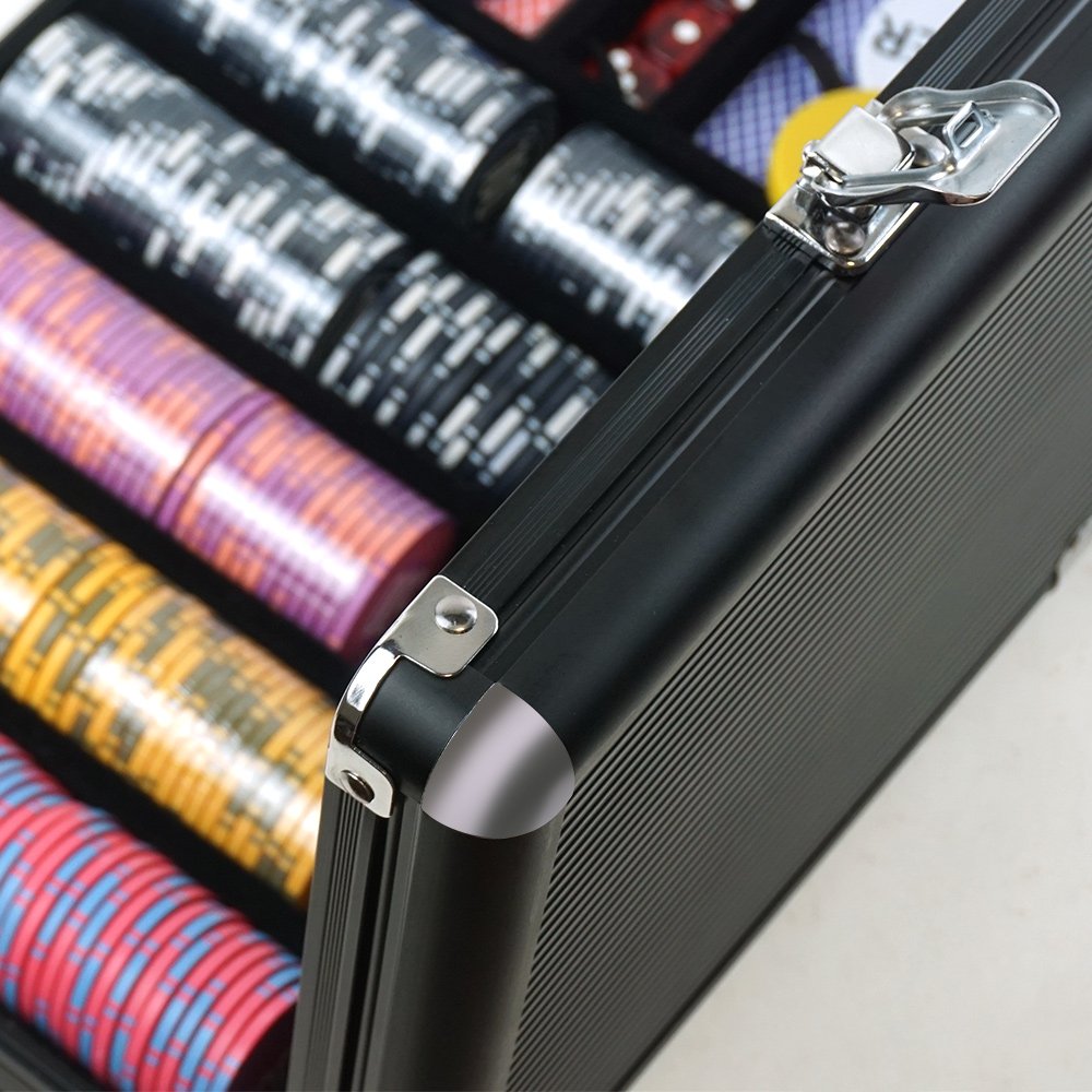 Factory 500 pcs Black Portable Aluminum Box luxury Ceramic poker Chip Set Custom Chip Design Casino Token Set for
