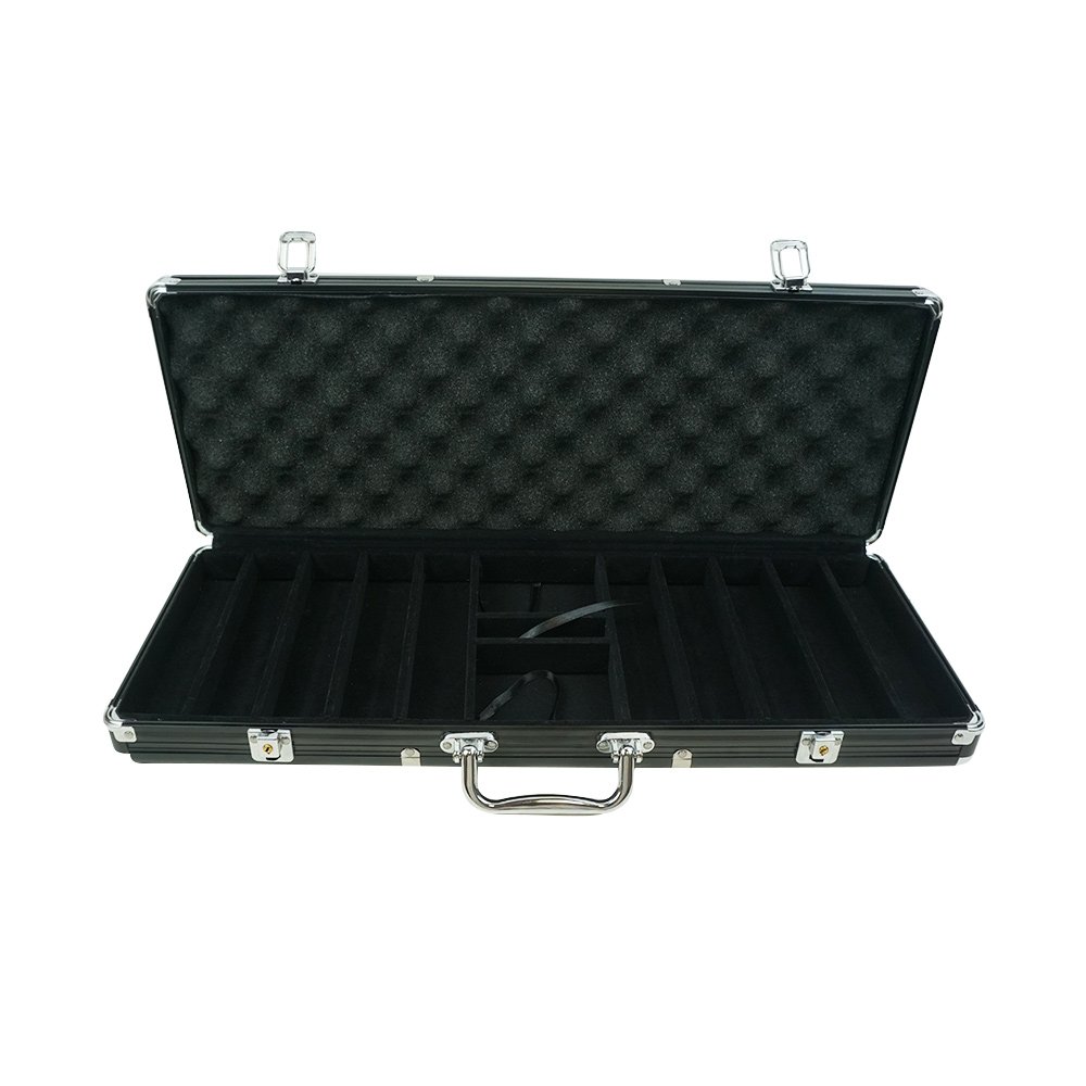 Factory 500 pcs Black Portable Aluminum Box luxury Ceramic poker Chip Set Custom Chip Design Casino Token Set for