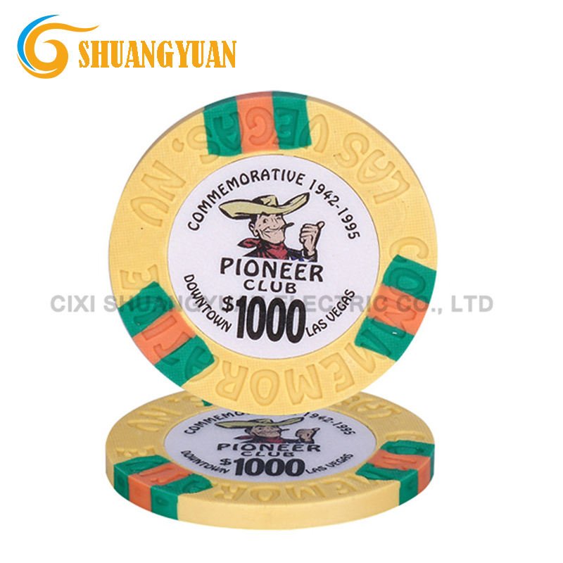Casino quality clay poker chip with customised colour and logo in lay 14 gm casino chip