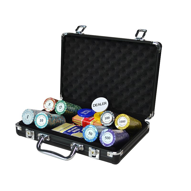 Hot Sale 100-500 pcs Clay Aluminum Suitcase Baccarat Black Jack Metal Coins Sets + Metal Box Monte Carlo Poker Chip Set