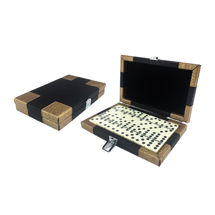 Customs Color Dominoes Game Set with PU Leather Box Packaging