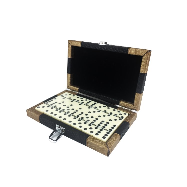 Customs Color Dominoes Game Set with PU Leather Box Packaging