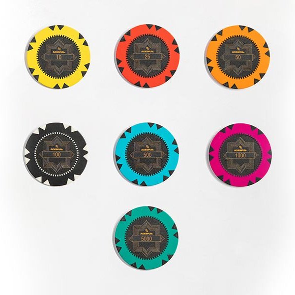 Casino quality clay poker chip with customised colour and logo in lay 14 gm casino chip