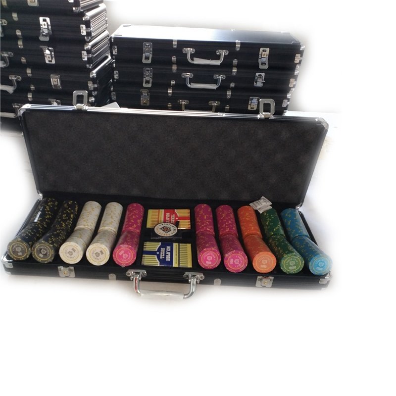 500pcs sticker poker chip set in Silver aluminium case