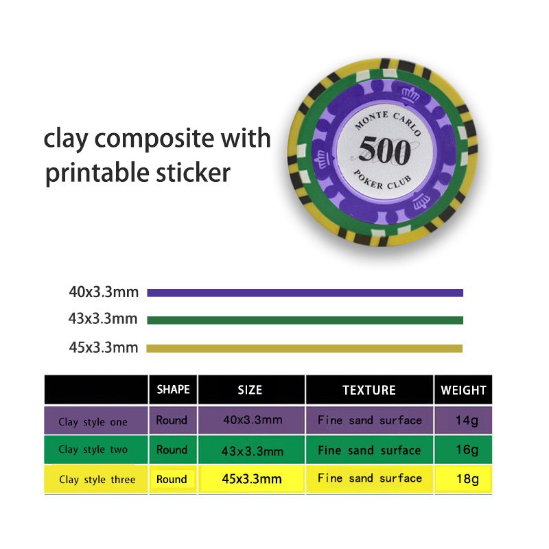 43x3.3mm Upscale 16.5g Texas Hold'em Clay Poker Chips Casino Entertainment Set with Iron Poker Chips