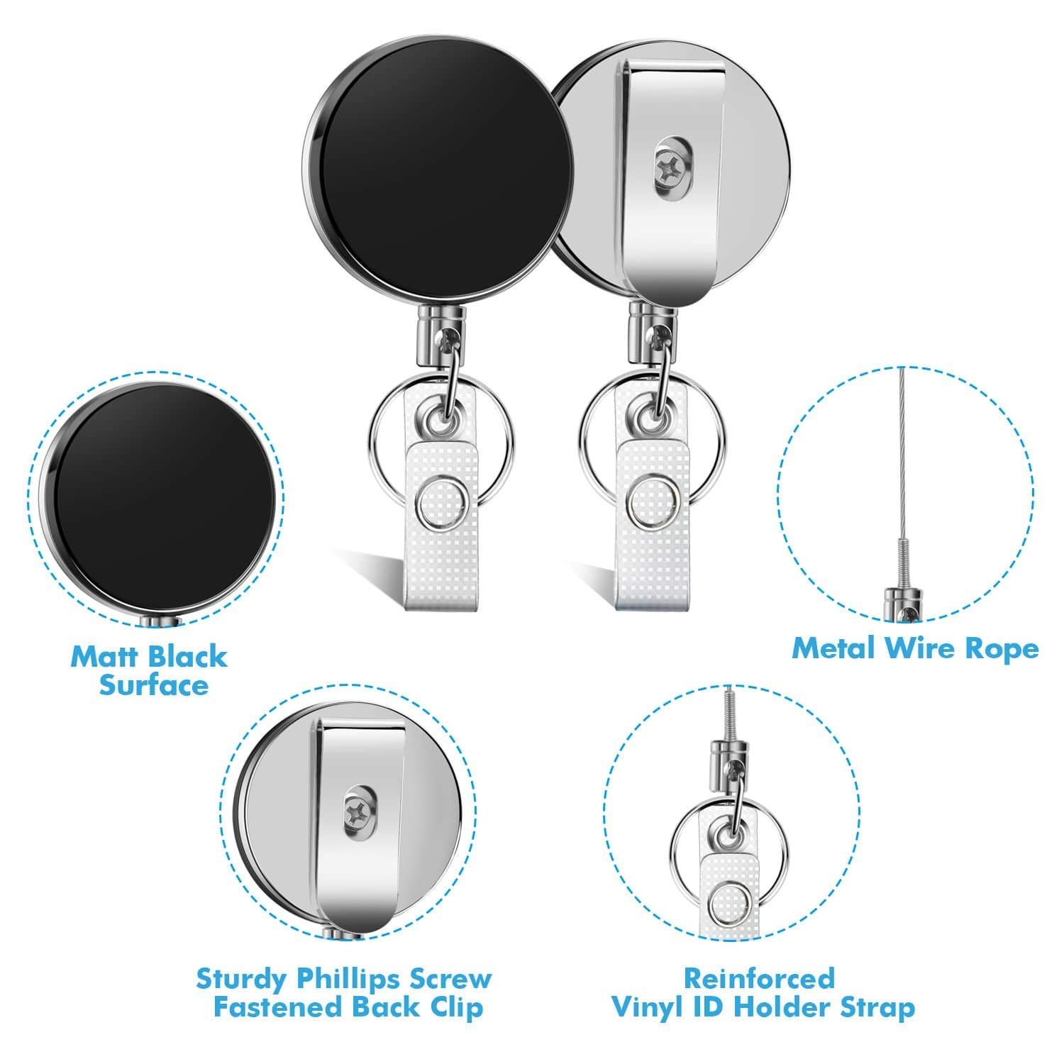 Custom Logo Retractable ID Badge Clip Reel Heavy Duty Steel Wire Mountaineering Buckle Key chain with Card Clip Metal Keychain