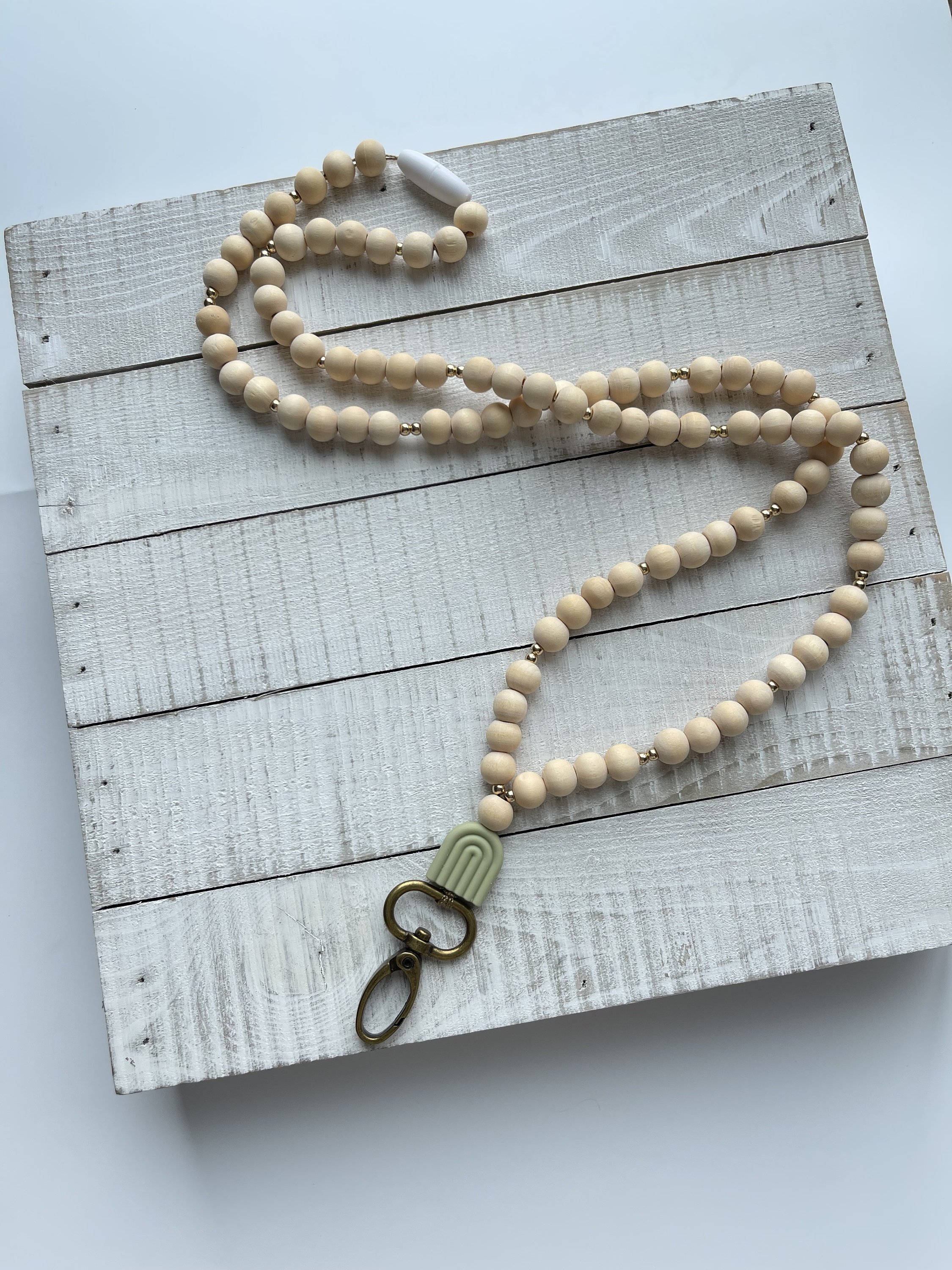 New Smiley Face Lanyard Badge Lanyard Teacher Gift Wood Bead Pearl Beads Letter Beads Lanyard