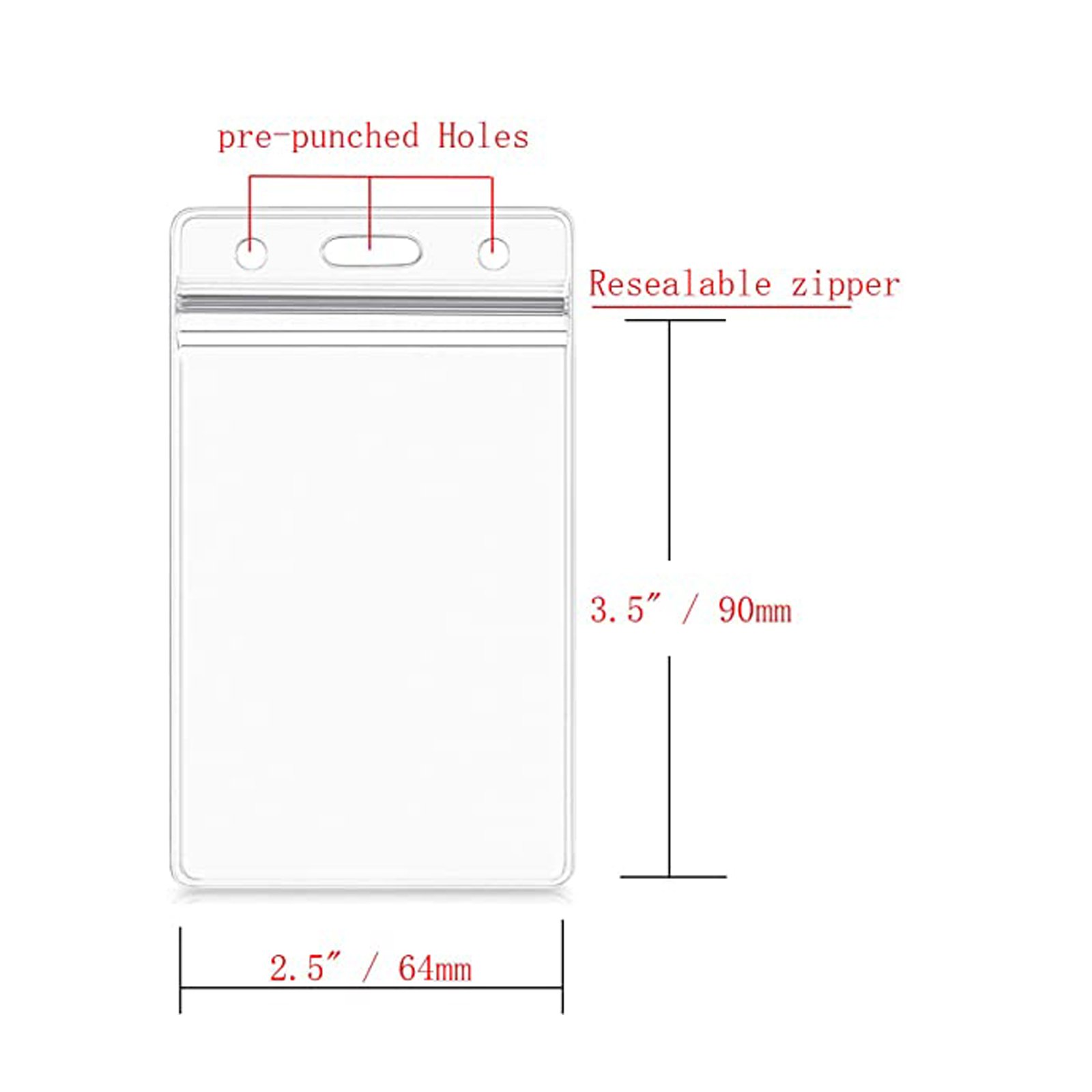 Soft PVC Plastic Vertical ID Card Name Tag Badge Holder with Waterproof Type Resealable Zip